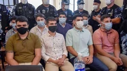 Los ocho rugbiers acusados de matar a Fernando Báez Sosa durante la primera jornada del juicio oral. Foto NA: José Scalzo.