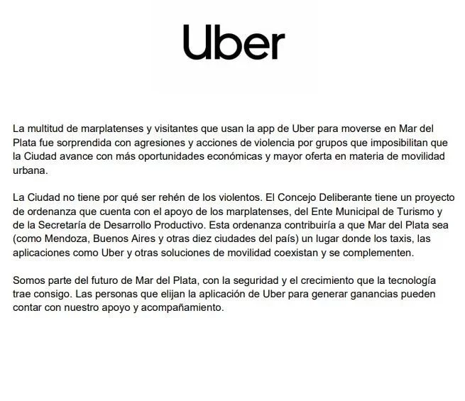 El comunicado de Uber tras la denuncia mediática.