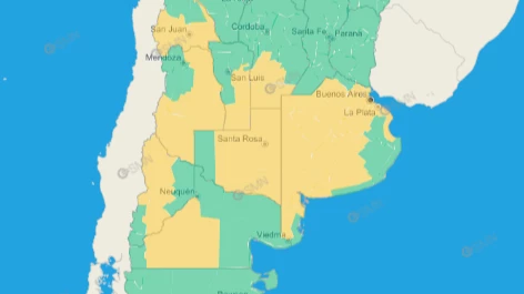 Rige un alerta amarilla por ola polar para 8 provincias argentinas. Imagen: SMN.