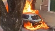 Tras la huida, los ladrones prendieron fuego el auto en el que escaparon del banco.