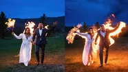 Video insólito: una pareja entró a su casamiento envuelta en llamas
