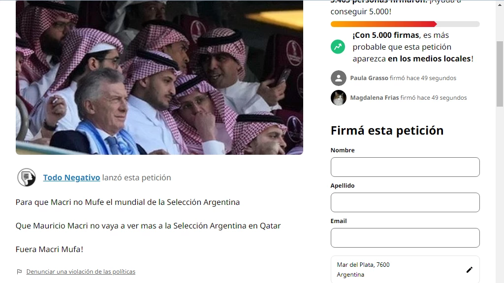 Comenzaron a juntar firmas para que Macri no esté presente en los partidos de la Selección en el Mundial de Qatar