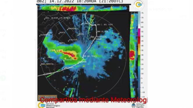 Así se ve el paso de la tormenta en el radar meteorológico.